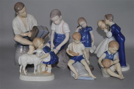 A group of four Danish porcelain figures (B&G) and three others